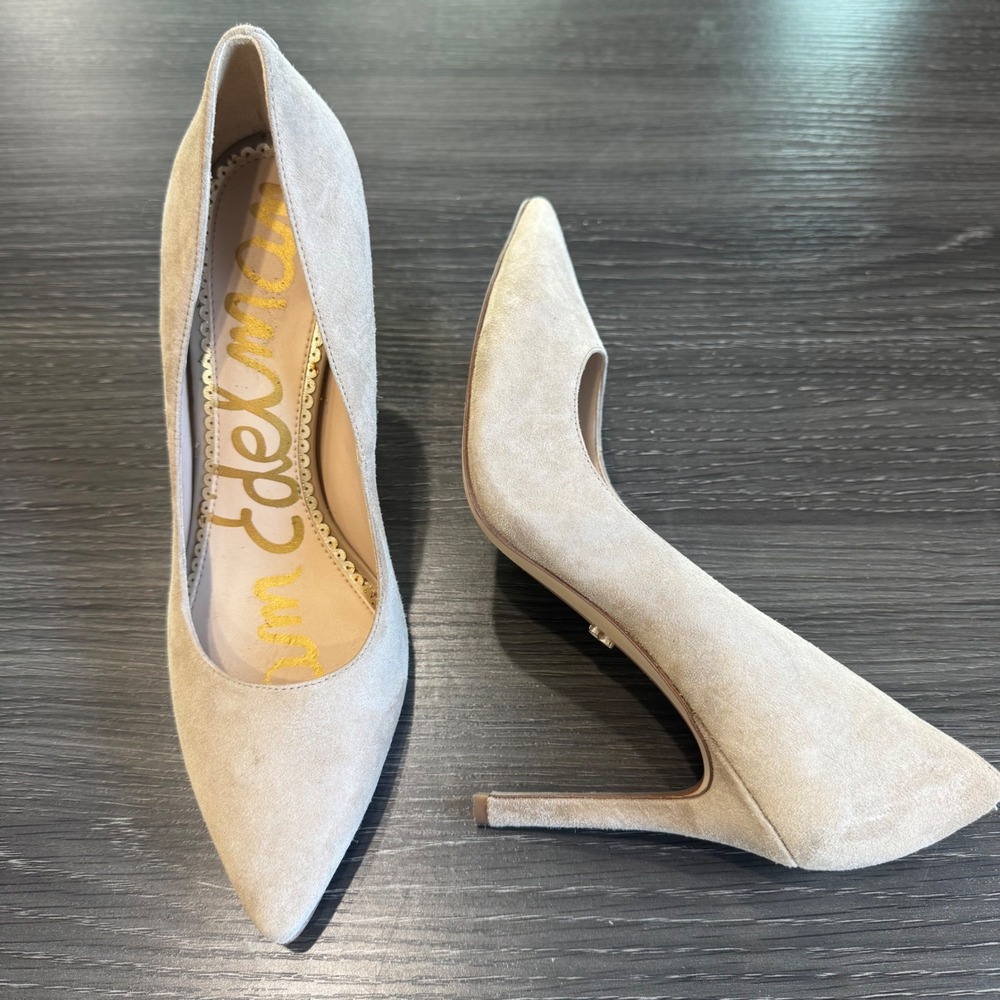 Sam Edelman Hazel Women 7.5 Oatmeal Beige Suede Pointed Toe Stiletto Heel Pumps